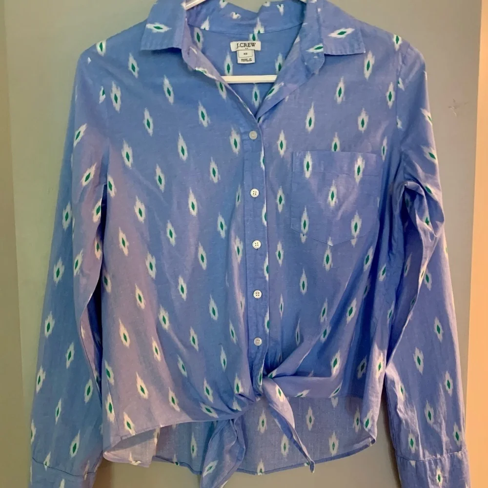 J.Crew Light Blue and Green Patterned Shirt - XS
